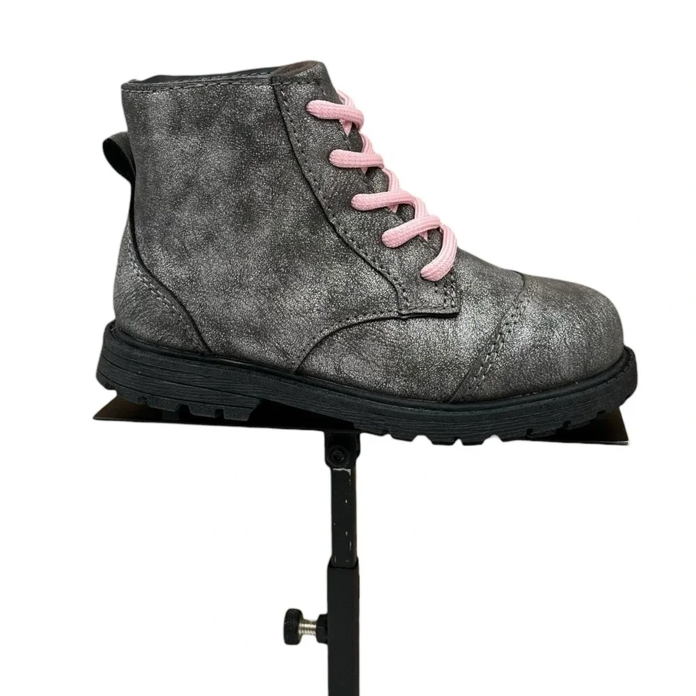 OshKosh B'Gosh Little Girls Ankle Fashion Boots Size 11 Gray Rose Pink Lace Up